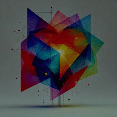 The primary subject of the image is a colorful geometric shape, which appears to be a three-dimensional structure. The setting is a white background, which provides a clean and uncluttered environment for the shape. The visual style of the image is a combination of digital art and illustration, as the shape is composed of various colors and lines. The dominant colors in the image are blue, red, yellow, and orange, creating a vibrant and lively atmosphere.